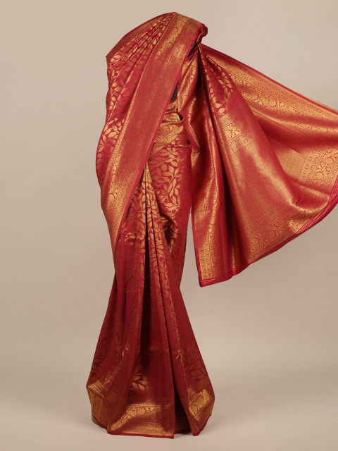 

Pothys Maroon & Gold-Toned Jute Silk Woven Design Saree