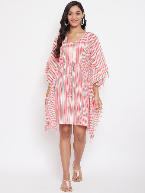 

The Kaftan Company Women Pink Striped Cotton Kaftan Dress