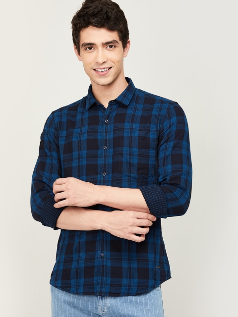 

Bossini Men Navy Blue Regular Fit Checked Cotton Casual Shirt