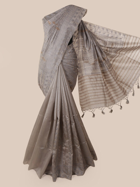 

Pothys Grey Embroidered Jute Silk Saree