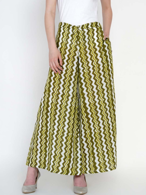 

FABNEST Women Olive Green Regular Fit Printed Parallel Trousers