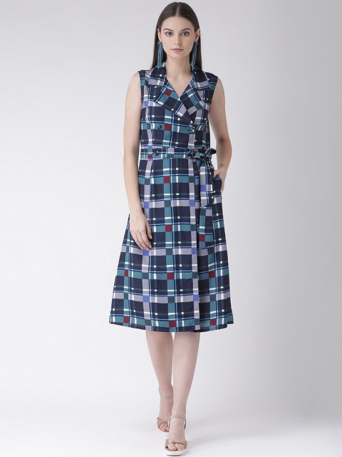 

Texco Women Navy Blue Checked Wrap Dress