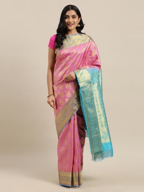 

The Chennai Silks Pink & Gold-Toned Pure Silk Woven Design Kanjeevaram Saree