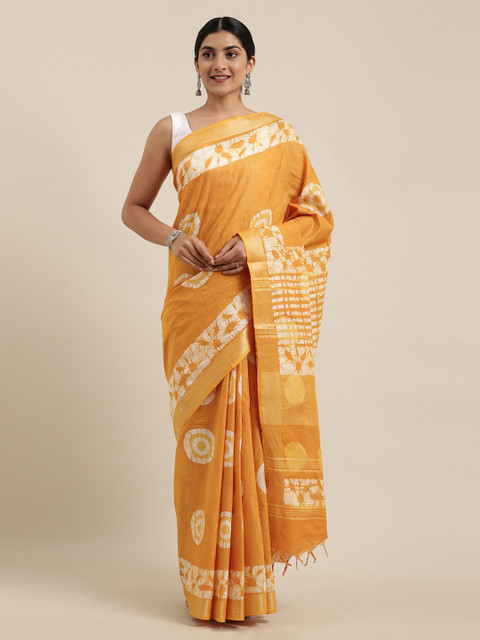 

The Chennai Silks Mustard Printed Pure Cotton Saree