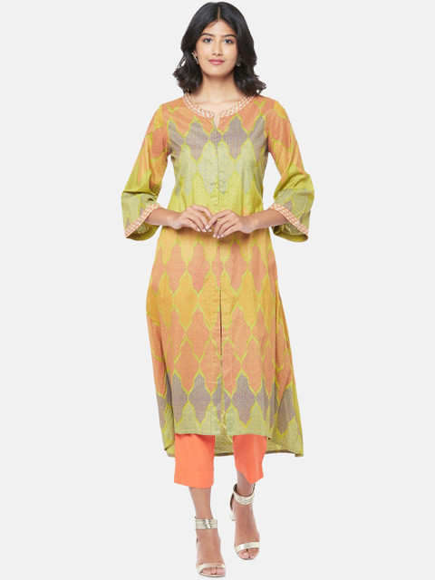 

RANGMANCH BY PANTALOONS Women Green & Yellow Printed Kurta