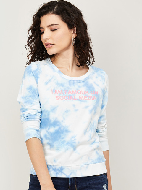 

Fame Forever by Lifestyle Women Blue & White Printed Pure Cotton Sweatshirt