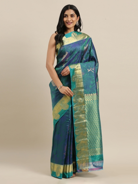 

The Chennai Silks Turquoise Blue Pure Silk Printed Dharmavaram Saree