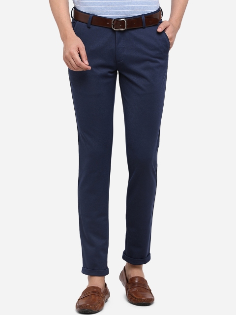 

JADE BLUE Men Navy Blue Slim Fit Pure Cotton Trousers