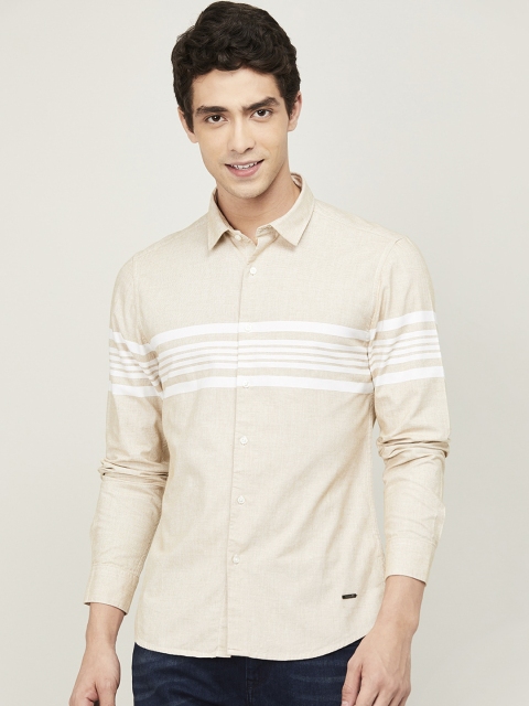 

Bossini Men Beige & White Regular Fit Striped Cotton Casual Shirt