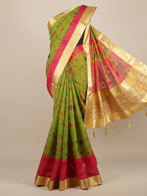 

Pothys Green Printed Jute Silk Saree
