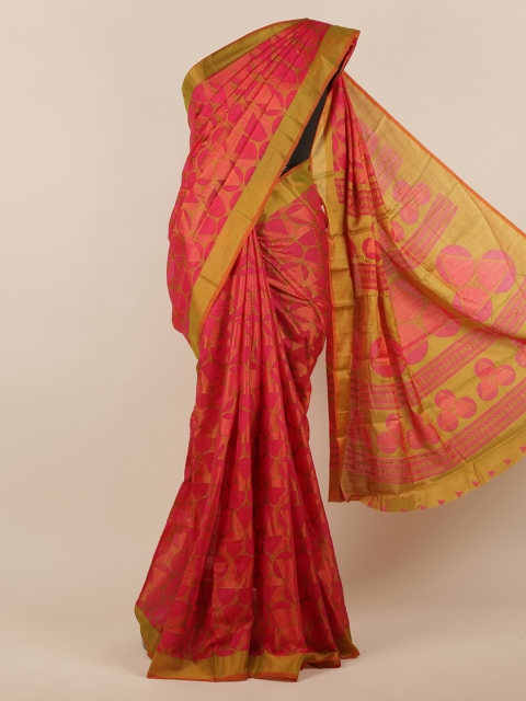 

Pothys Pink & Gold-Toned Jute Silk Woven Design Saree