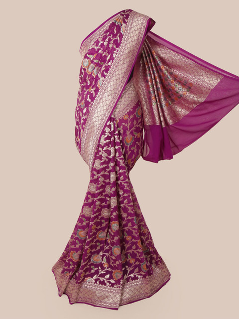

Pothys Purple & Gold-Toned Pure Silk Woven Design Banarasi Saree