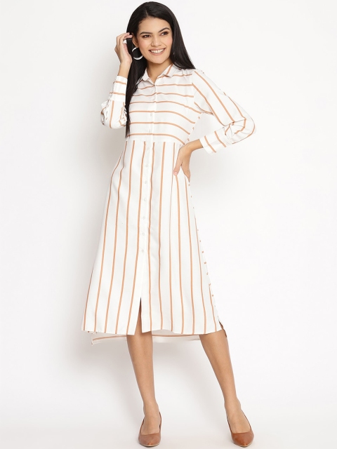 

HOUSE OF KKARMA Women White Striped Shirt Dress