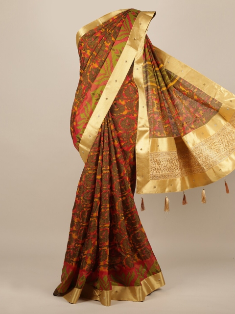

Pothys Multicoloured Woven Design Jute Silk Saree With Tasseled Pallu, Multi