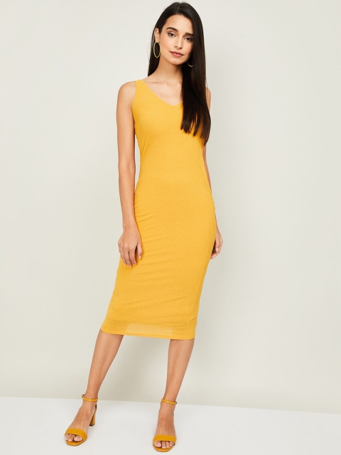 

CODE by Lifestyle Women Mustard Solid Bodycon Dress