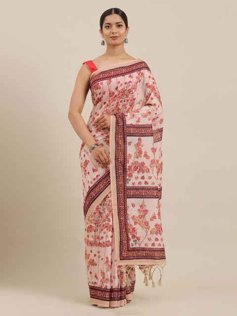 

The Chennai Silks Beige Printed Linen Blend Saree