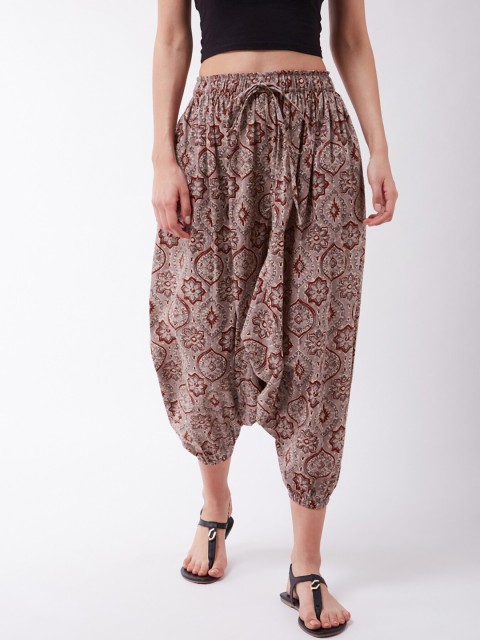 

InWeave Women Grey & Maroon Block Printed Harem Pants