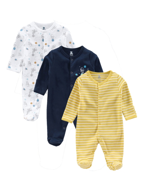 

i bears Kids Pack of 3 Multicoloured Printed Rompers, Yellow