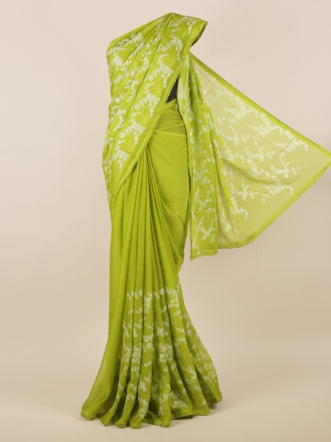 

Pothys Green Embroidered Poly Chiffon Saree