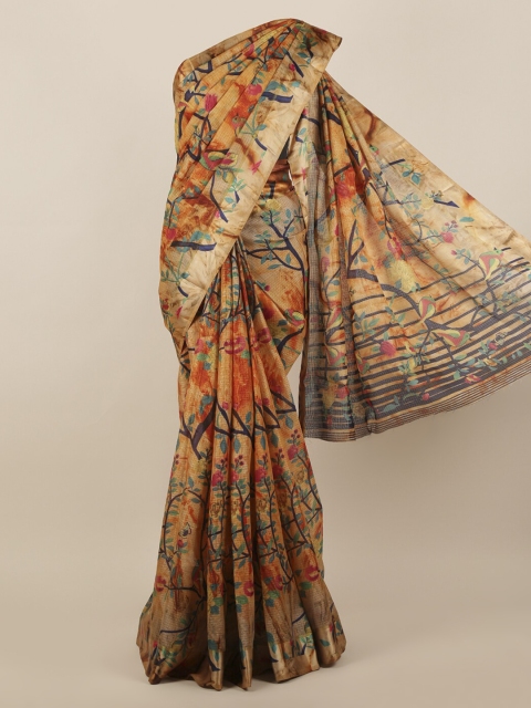 

Pothys Taupe & Blue Jute Silk Printed Saree