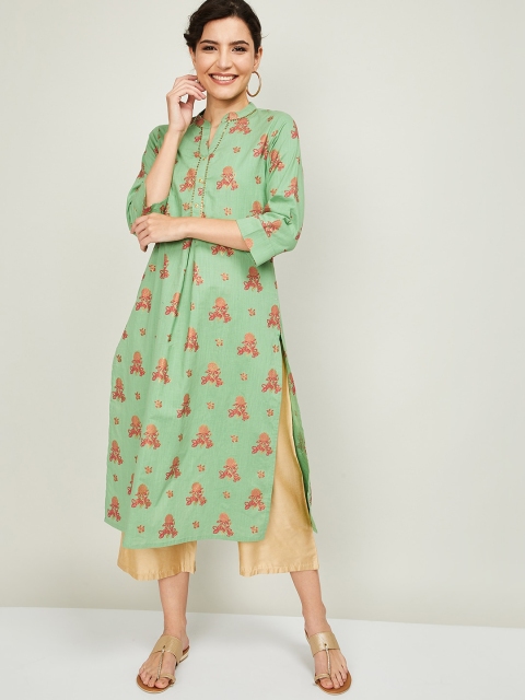 

Melange by Lifestyle Women Green Embroidered Kurta with Palazzos