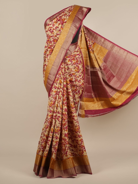 

Pothys Cream-Coloured Printed Jute Silk Saree