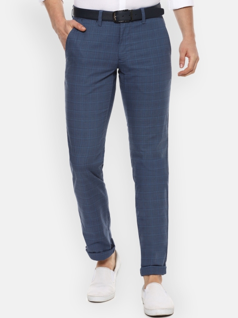 

Louis Philippe Sport Men Navy Blue Slim Fit Checked Regular Trousers