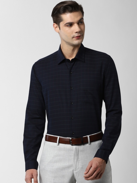 

Peter England Men Navy Blue Regular Fit Checked Pure Cotton Semiformal Shirt