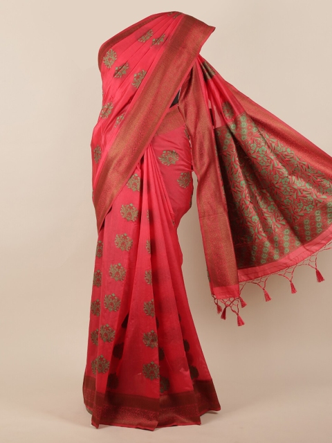 

Pothys Pink & Green Jute Silk Floral Printed Saree