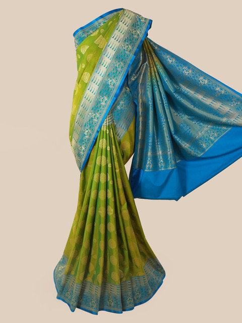 

Pothys Green & Gold-Toned Pure Silk Woven Design Banarasi Saree