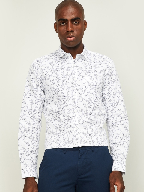 

CODE by Lifestyle Men White & Blue Regular Fit Printed LINFLO Cotton Linen Casual Shirt