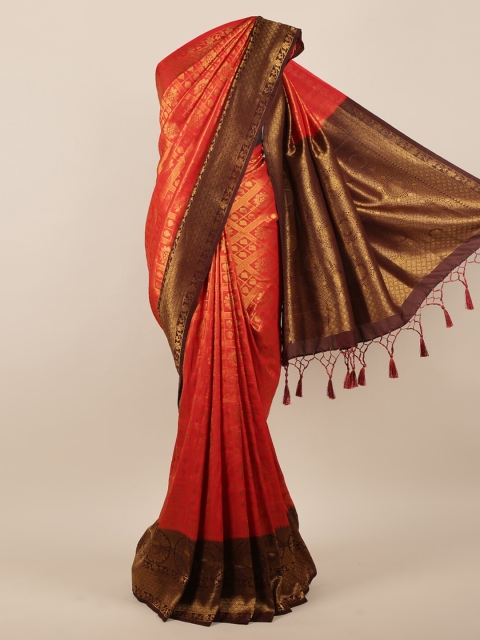 

Pothys Red Woven Design Jute Silk Saree With Tasseled Pallu