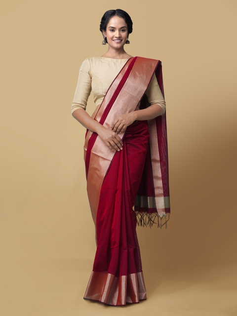 

Unnati Silks Maroon Solid Bhagalpuri Handloom Saree