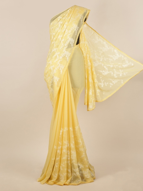 

Pothys Yellow Woven Design Poly Chiffon Saree