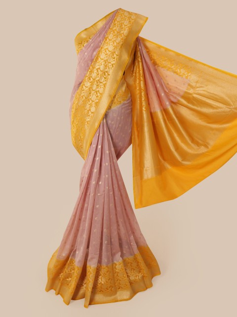 

Pothys Peach-Coloured & Yellow Pure Silk Woven Design Banarasi Saree