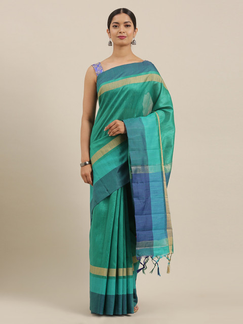 

The Chennai Silks Green & Blue Viscose Rayon Solid Banarasi Saree