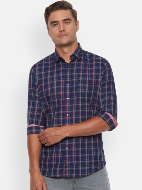 

Van Heusen Sport Men Navy Blue Slim Fit Checked Cotton Casual Shirt