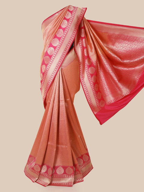 

Pothys Peach-Coloured & Gold-Toned Pure Silk Woven Design Banarasi Saree