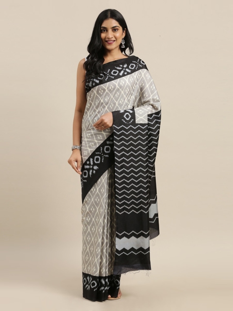 

The Chennai Silks Grey & Black Viscose Rayon Printed Banarasi Saree