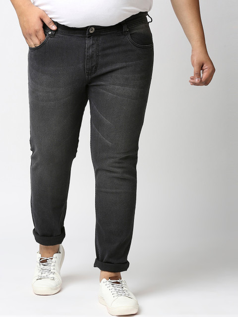 

High Star Men Plus Size Charcoal Grey Solid Mid Rise Clean Look Slim Fit Jeans