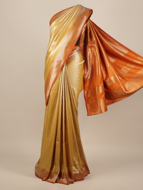 

Pothys Gold-Coloured & Orange Jute Silk Solid Saree