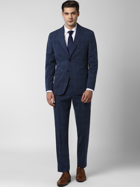 

Peter England Elite Men Navy Blue & White Checked Slim-Fit Formal Suit
