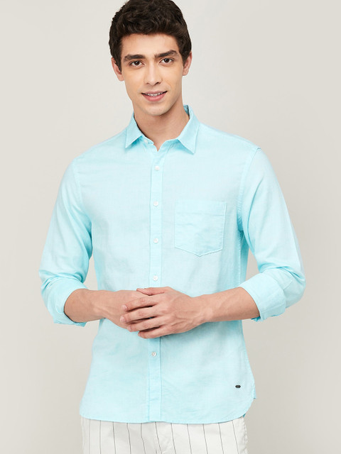 

CODE by Lifestyle Men Turquoise Blue Slim Fit Solid SMU ELIZAH Cotton Casual Shirt