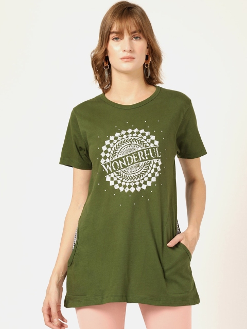 

V2 Value & Variety Green & White Printed A-Line Longline Top