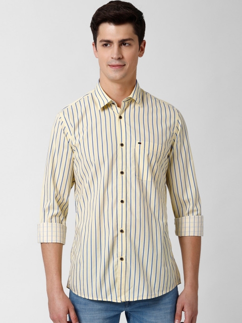 

Peter England Casuals Men Yellow & Blue Slim Fit Striped Pure Cotton Casual Shirt