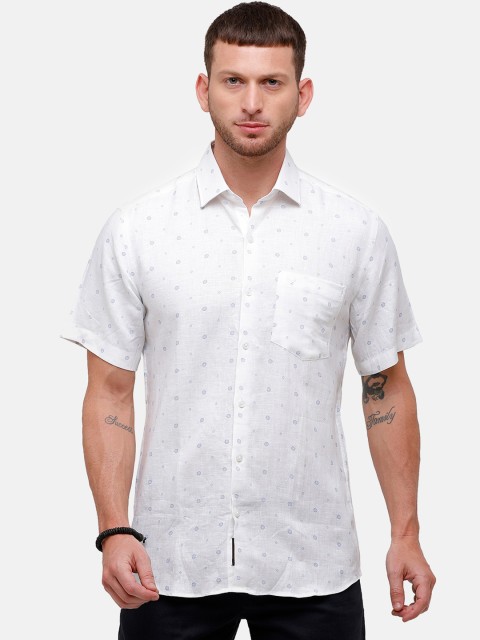 

Linen Club Men White Regular Fit Printed Casual Shirt