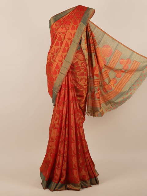 

Pothys Red Printed Jute Silk Saree