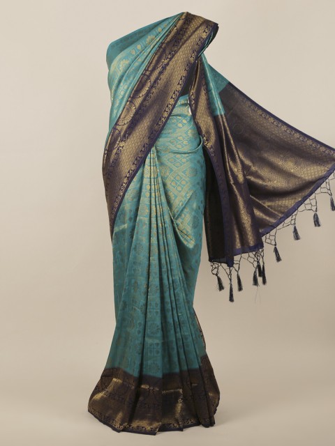 

Pothys Turquoise Blue Woven Design Jute Silk Saree With Tasseled Pallu