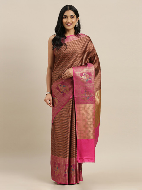 

The Chennai Silks Brown & Pink Organza Woven Design Banarasi Saree