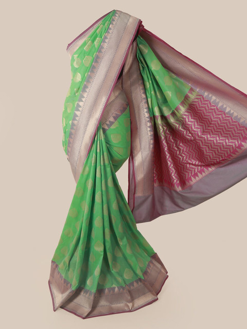 

Pothys Green & Gold Pure Silk Woven Design Banarasi Saree